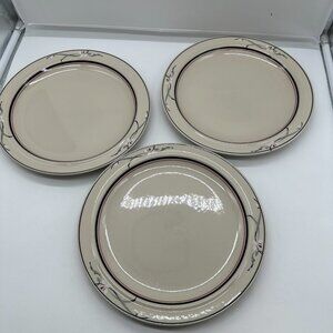 NOS New Epoch Set of 3 Dinner Plate Plates 10 3/8" Edici Flowers Cream Blue